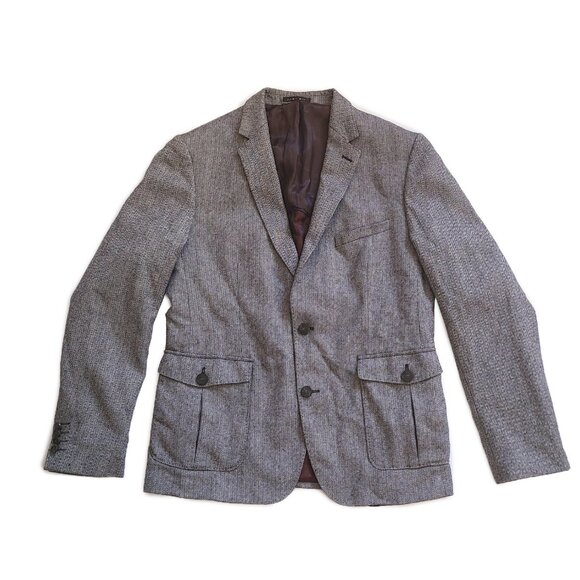 ZARA Men US44 Wool Herringbone Tweed Black White 2-button Blazer Sport Coat - Picture 1 of 8